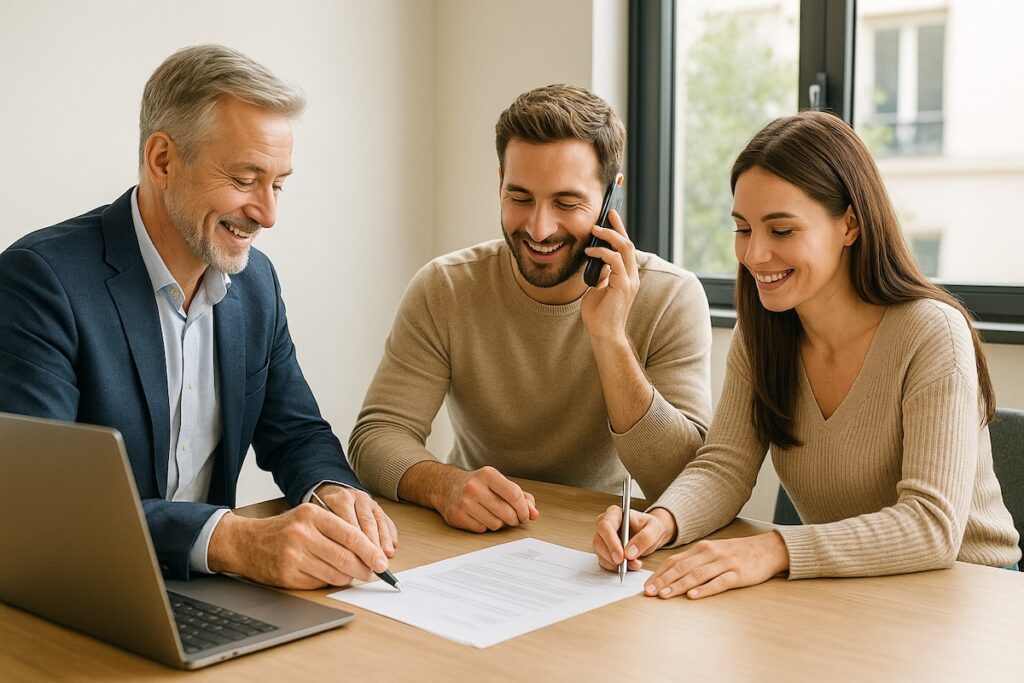 Couple recevant les conseils d’un conseiller immobilier local pour vendre un bien à Rueil-Malmaison
